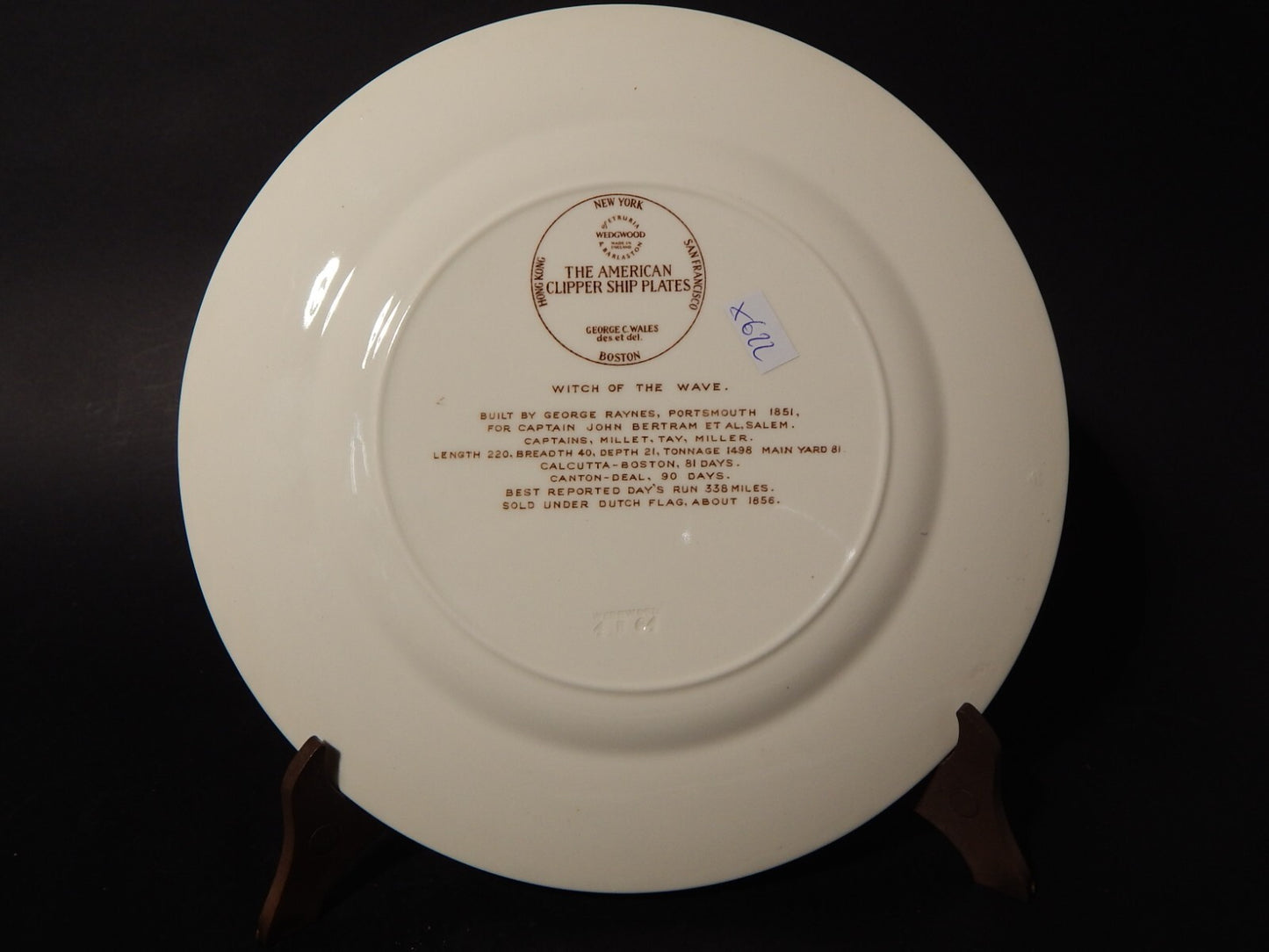 RETRO PIATTO PORCELLANA WEDGWOOD AMERICAN CLIPPER SHIP PLATES WITCH OF THE WAVE