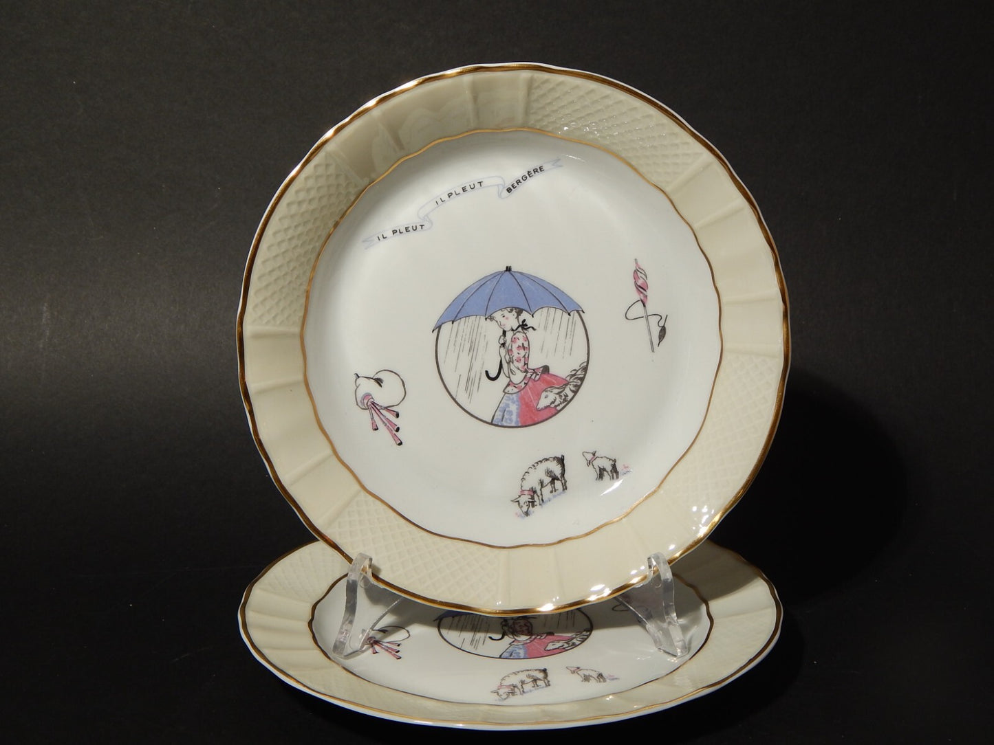 VINTAGE SET 2 PIATTI PORCELLANA IL PLEUT IL PLEUT BERGERE LIMOGES BERNARDAUD&CO