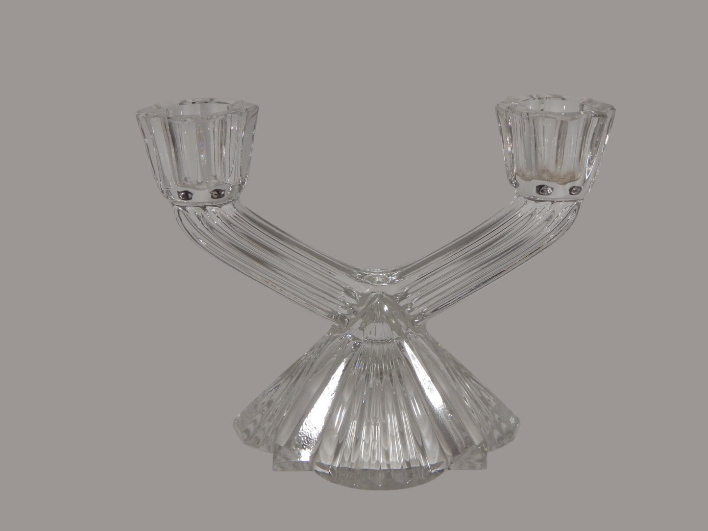 ANTICO ART DECO' PREZIOSO PORTA CANDELA CANDELIERE CRISTALLO MOLATO A 2 BRACCI