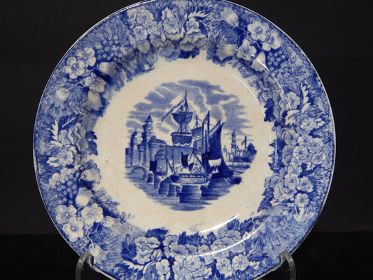ANTICO AUTENTICO PIATTO PORCELLANA WEDGWOOD FERRARA META' 800 BIANCO BLU