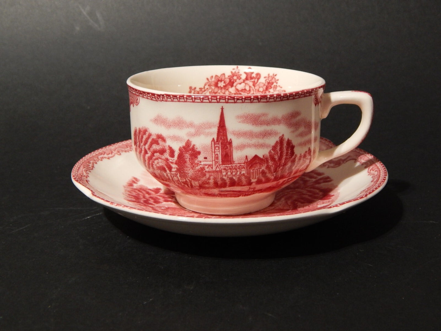 VINTAGE JOHNSON BROS OLD BRITAIN CASTLE TAZZA DA TE' SEMI PORCELLANA ROSSO
