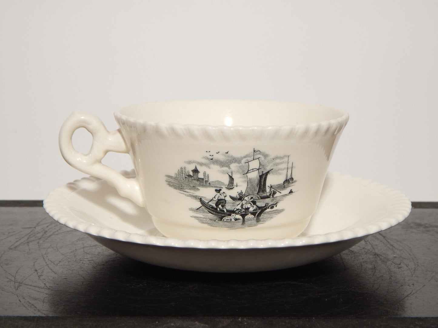 ANTICA RARA TAZZA TE' INGLESE SEMI PORCELLANA COPELAND SPODE PAESAGGIO MARINO