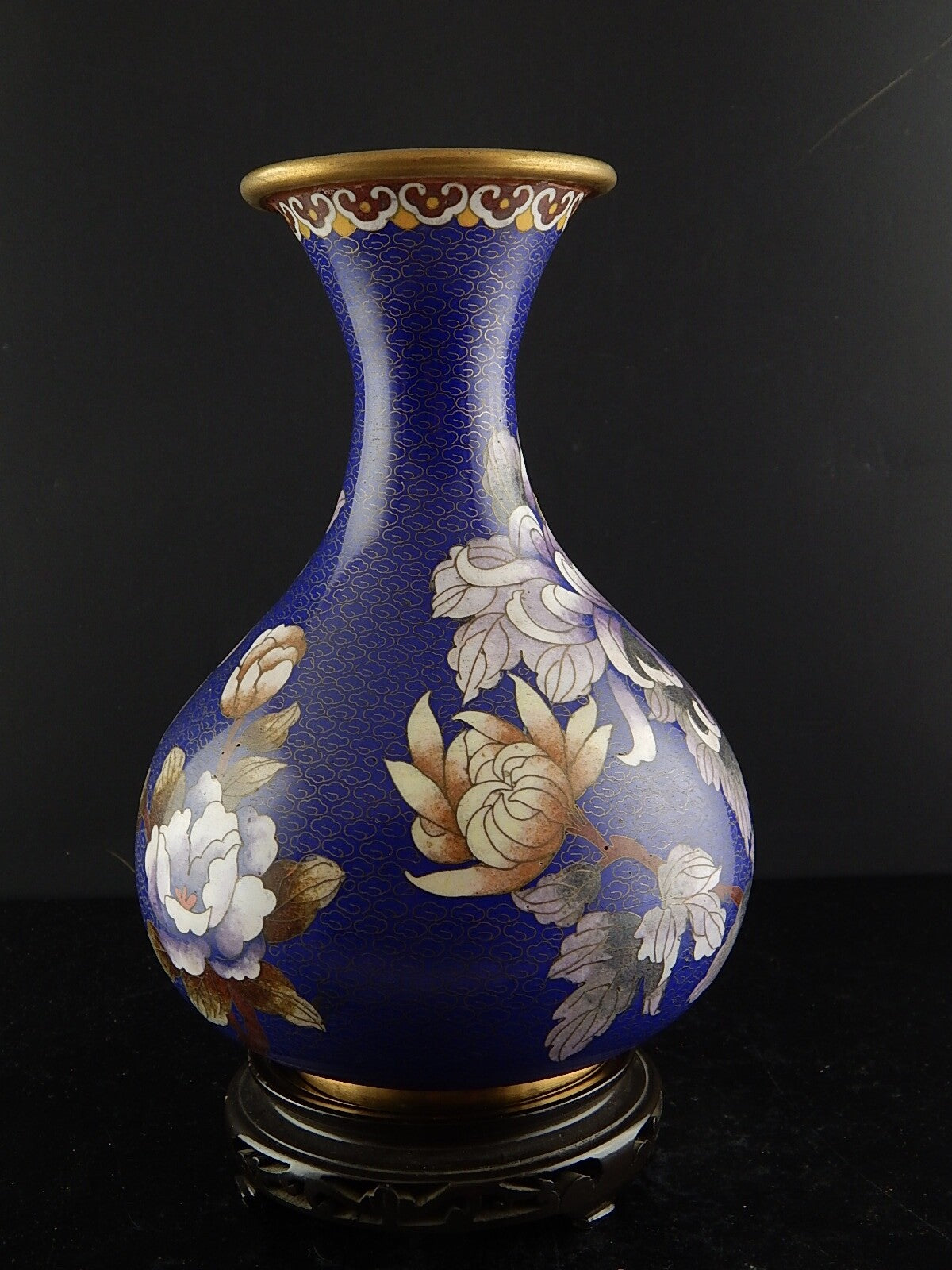 VINTAGE PREZIOSO VASO ORIENTALE CLOISONNE LUSTRO BISANZIO CRISANTEMI FARFALLA