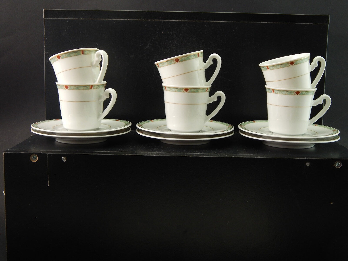 VINTAGE SERVIZIO 6 TAZZINE CAFFÈ PORCELLANA H W DESIGN BAVARIA STILE ART DECO