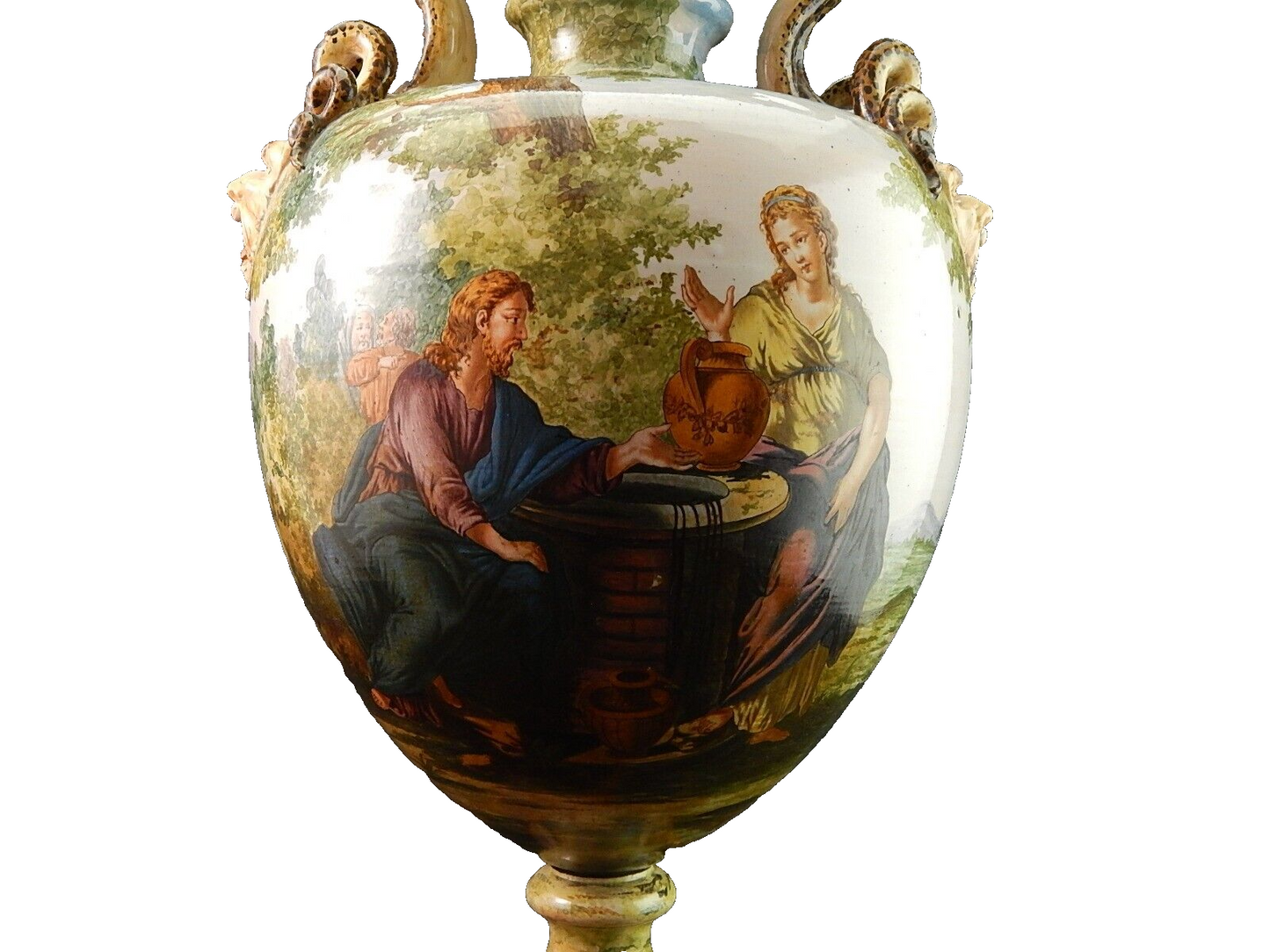 IMPORTANTE VASO MAIOLICA SMALTATA GINORI DOCCIA SCENA BIBLICA SECONDA META' 1800