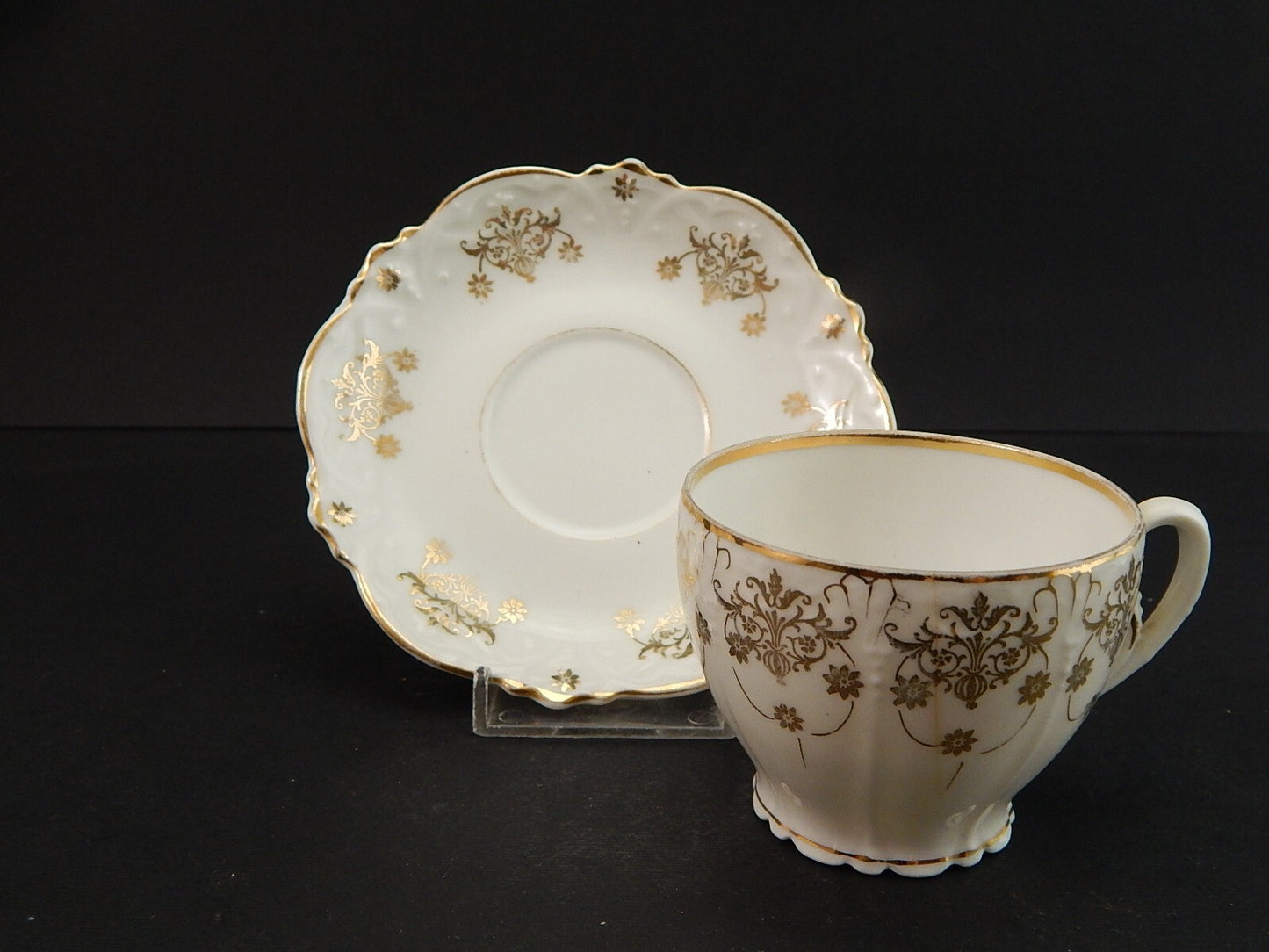 ANTICA TAZZA+PIATTINO FINE 800 PORCELLANA BIANCA DECORO ORO ZECCHINO M Z AUSTRIA