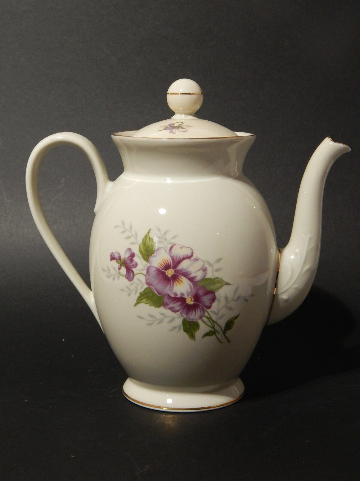 ANTICA TEIERA CAFFETTIERA PREZIOSA PORCELLANA TEDESCA DECORO VIOLE DEL PENSIERO