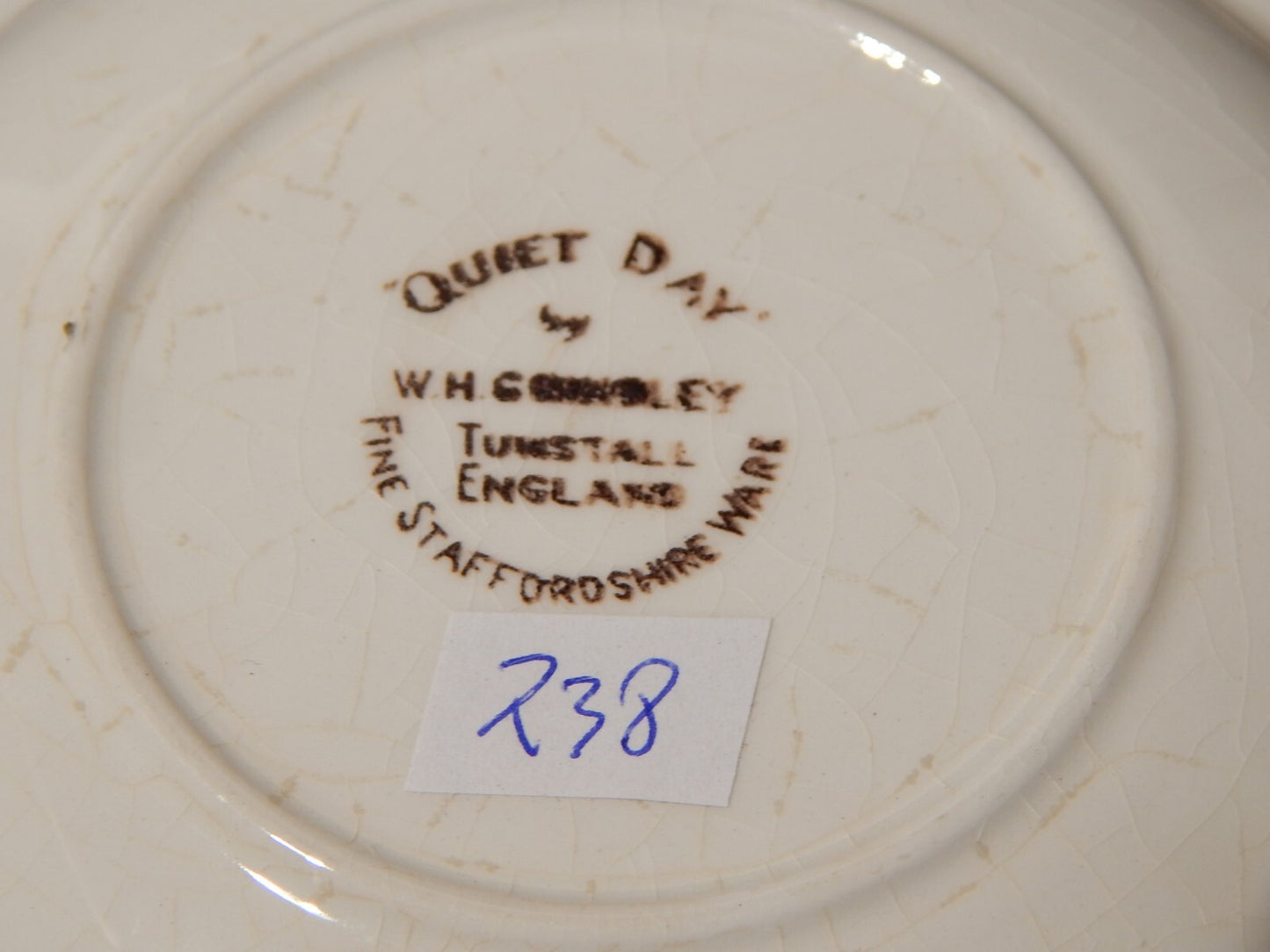 VINTAGE SET 3 CIOTOLE CERAMICA PIATTI FONDI W. H. GRINDLEY STAMPA MANO QUIET DAY