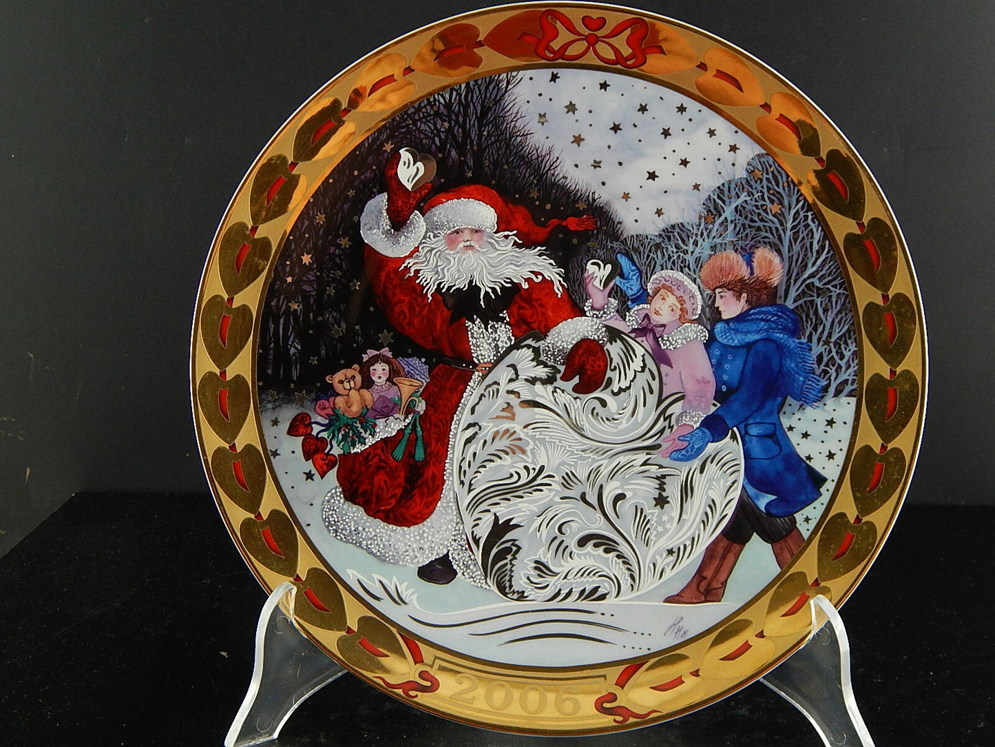 ROYAL COPENHAGEN PORCELLANA PIATTO CUORI NATALE 2006 COLLEZIONE HEARTS OF XMAS