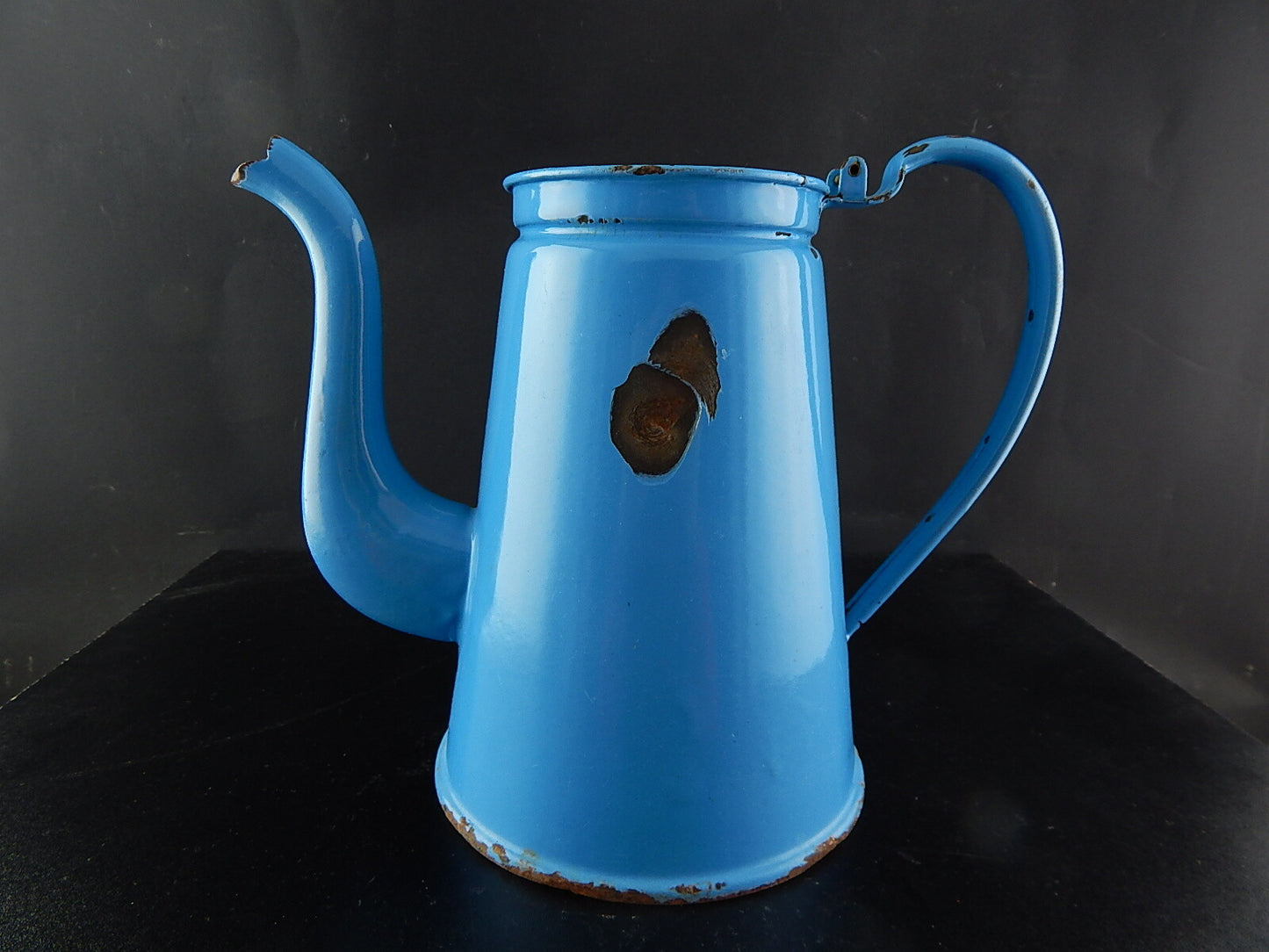 VINTAGE CAFFETTIERA BROCCA LATTA SMALTATA PORCELLANATA AZZURRA COUNTRY CHIC