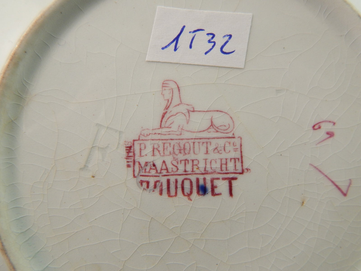 ANTICA TAZZA TE' CON PIATTINO CERAMICA MAASTRICHT PETRUS REGOUT BOUQUET FINE 800