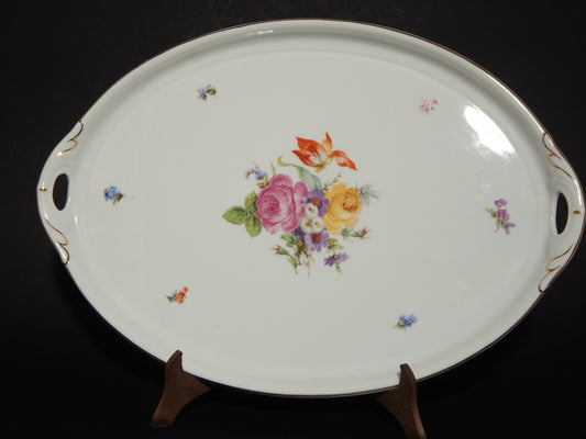 VINTAGE PREZIOSO VASSOIO CON MANICI PORCELLANA FURSTENBERG FIORE COLORATO