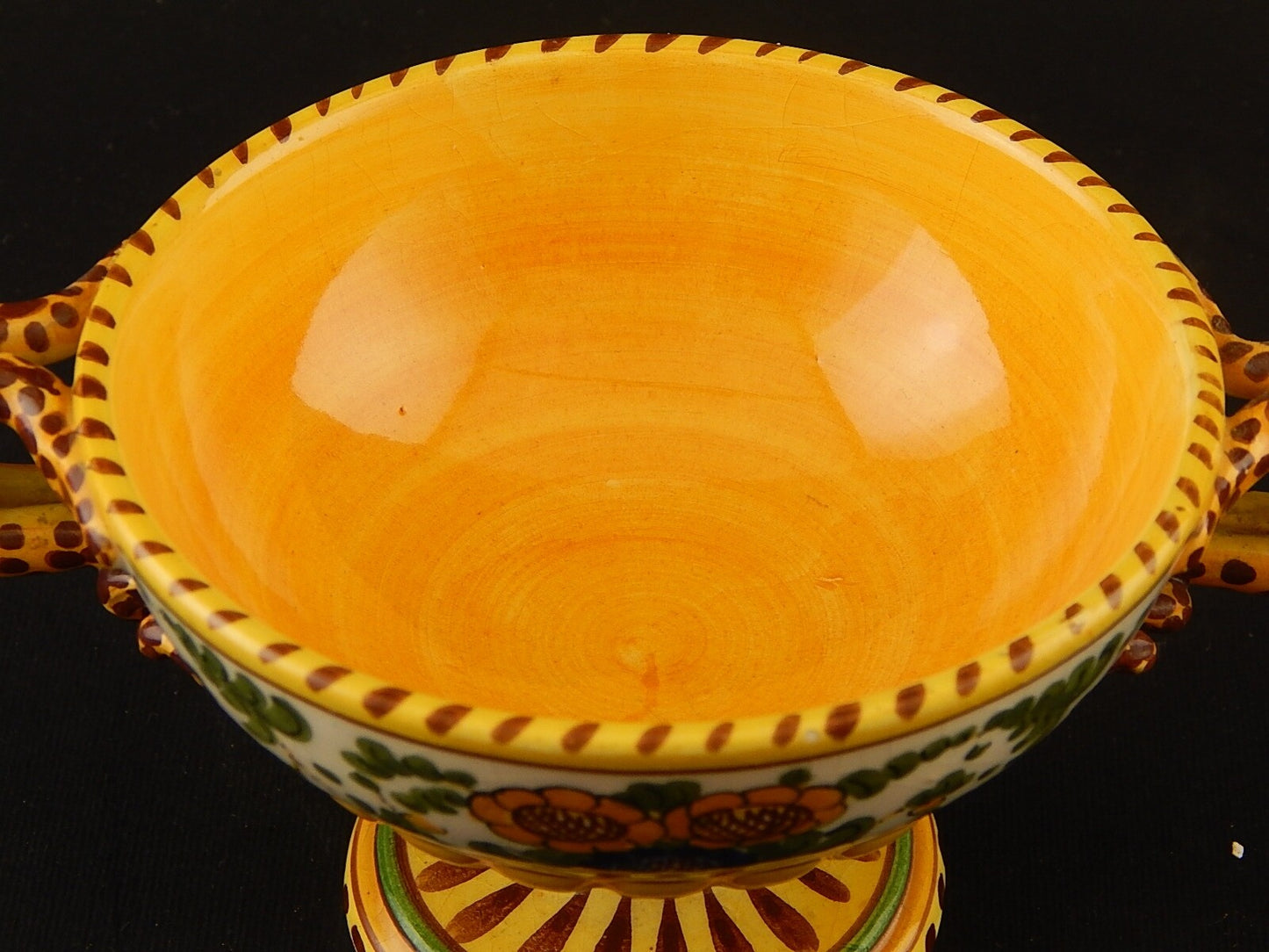 ANTICA POTICHE ZUCCHERIERA MAIOLICA CERAMICA POLICROMA FANTECHI ANSE A SERPE