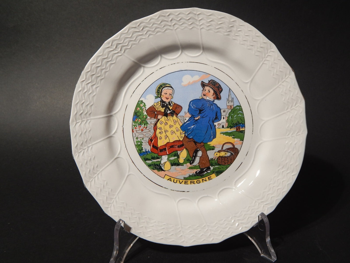 ANTICO PIATTO DECORATIVO CERAMICA SARREGUEMINES AUVERGNE PRIMA META' 900