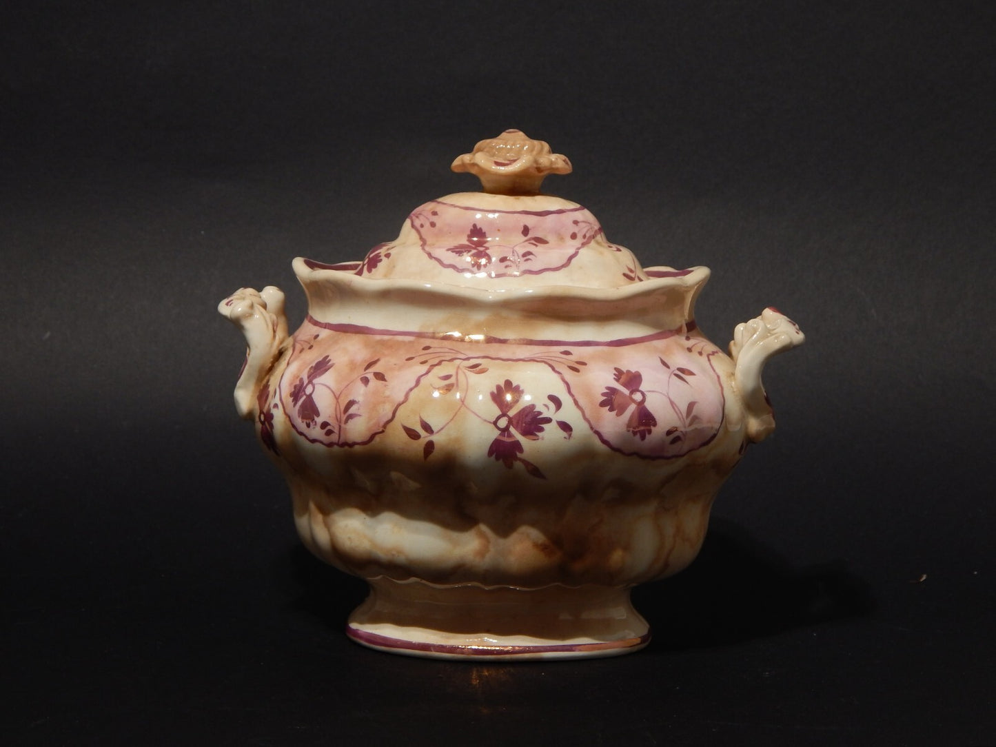 ANTICA GEORGIANA POTICHE PORCELLANA LUSTRO ROSA STAFFORDSHIRE PRIMA META' 1800