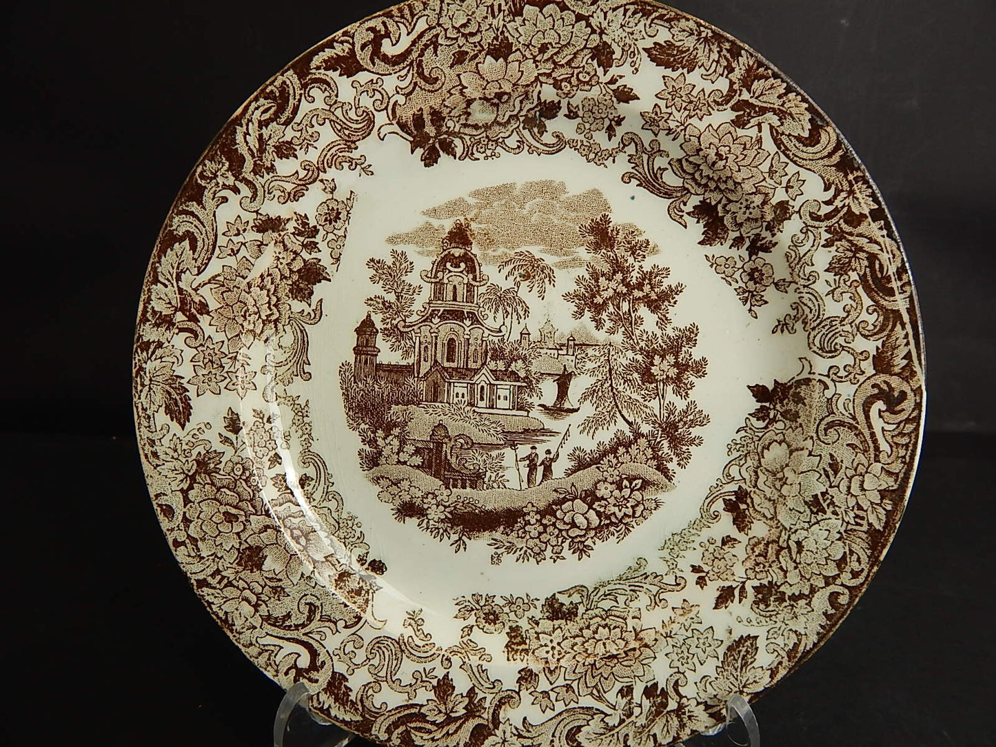 ANTICO RARO PIATTO CERAMICA VERBANUM LAVENO MARCHIO INCUSSO PAESAGGIO ORIENTALE