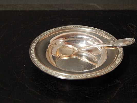 ANTICA STILE IMPERO SALIERA PORTA SALE IN ARGENTO 800 CON CUCCHIAINO