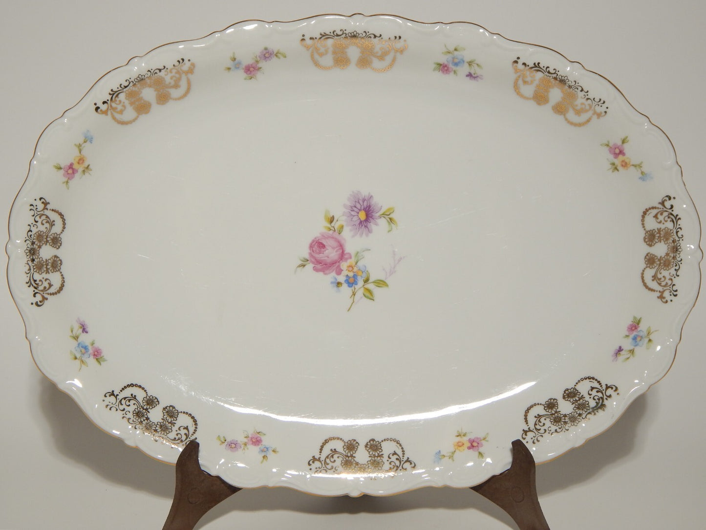 ANTICO RARO VASSOIO OVALE PORCELLANA SELTMANN WEIDEN THERESIA LA ROSA E LA DALIA