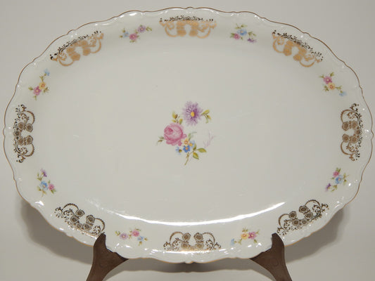 ANTICO RARO VASSOIO OVALE PORCELLANA SELTMANN WEIDEN THERESIA LA ROSA E LA DALIA