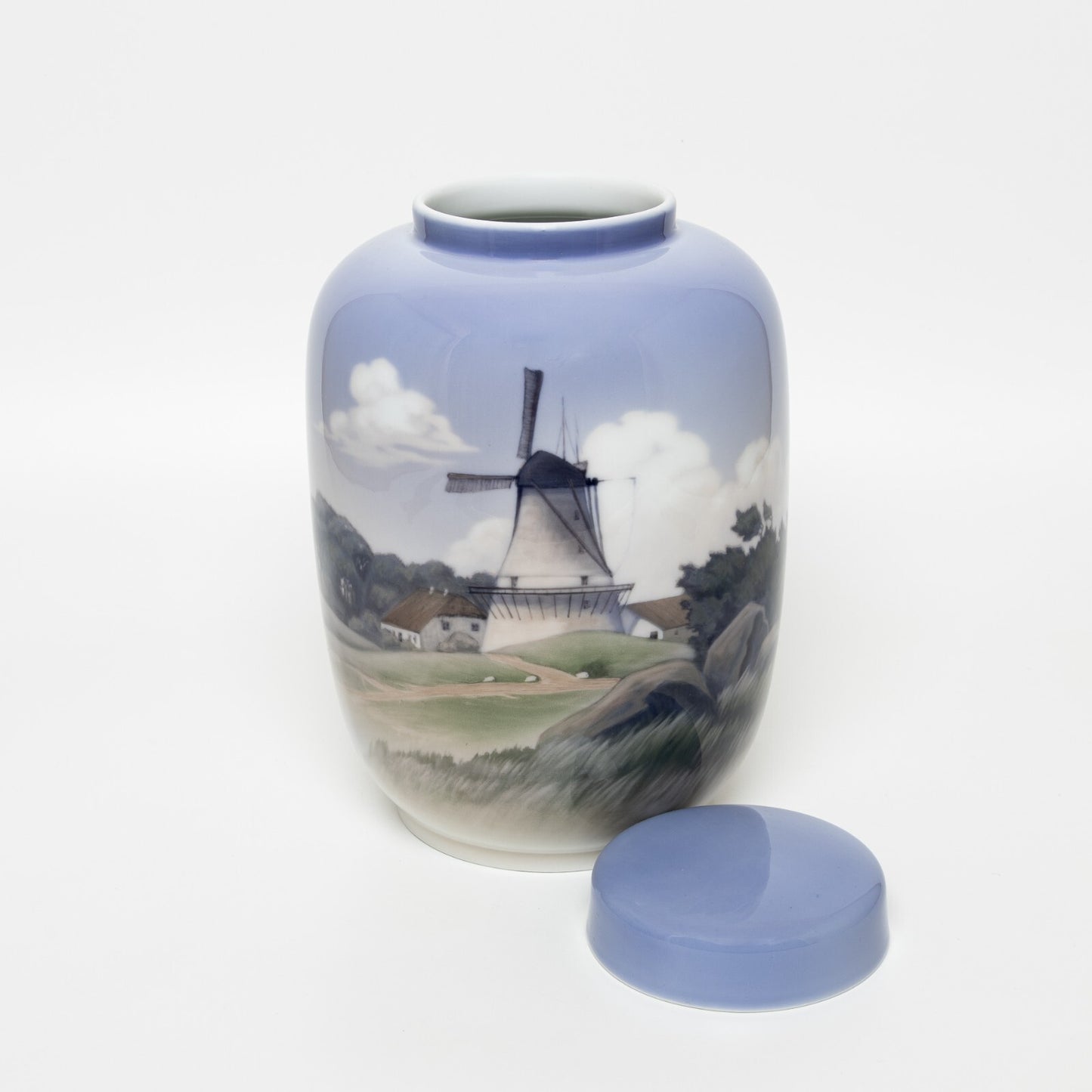 VASO URNA PORCELLANA ROYAL COPENHAGEN "Paesaggio con Mulino" ORIGINALE CM 24
