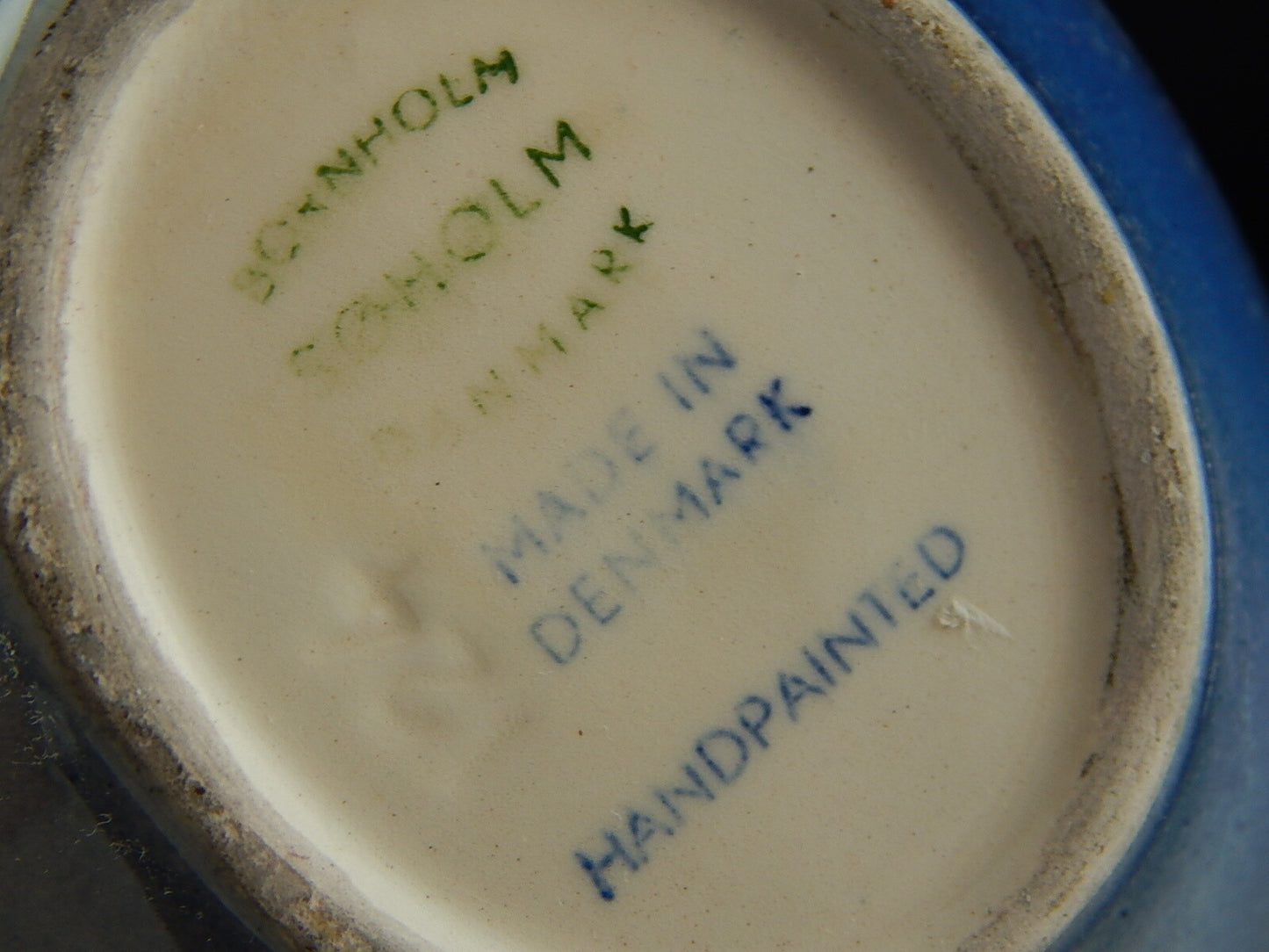 DENMARK VASO ANTICO CERAMICA SMALTATA DIPINTO MANO BARCA A VELA SOHOLM BORNHOLM