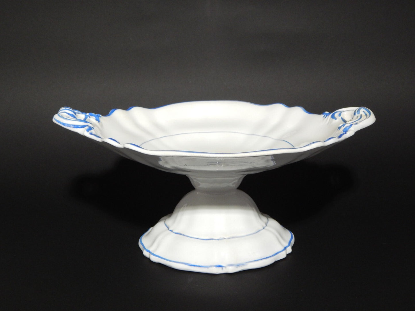 ANTICA ALZATA FRUTTIERA CENTROTAVOLA CERAMICA BIANCA BLU RICHARD MILANO FINE 800