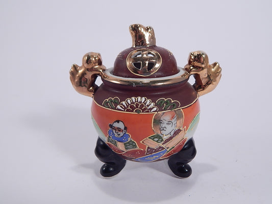 VINTAGE VASO COPERCHIO POTICHE GIAPPONESE SATSUMA URN DECORATO A MANO COLLEZIONE