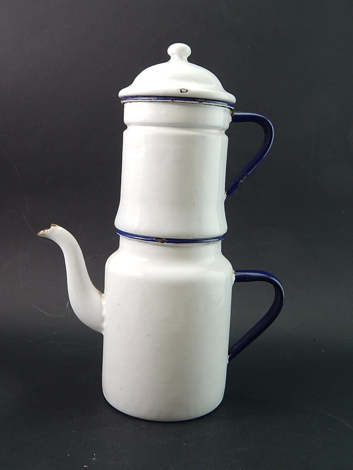 ANTICA CAFFETTIERA LATTA SMALTATA PORCELLANATA BIANCA DUE LEONI BASSANO #2020