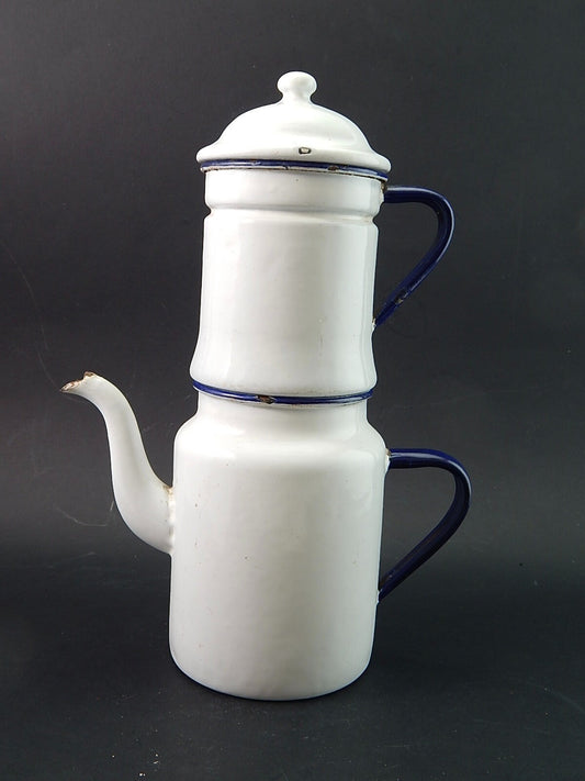 ANTICA CAFFETTIERA LATTA SMALTATA PORCELLANATA BIANCA DUE LEONI BASSANO #2020