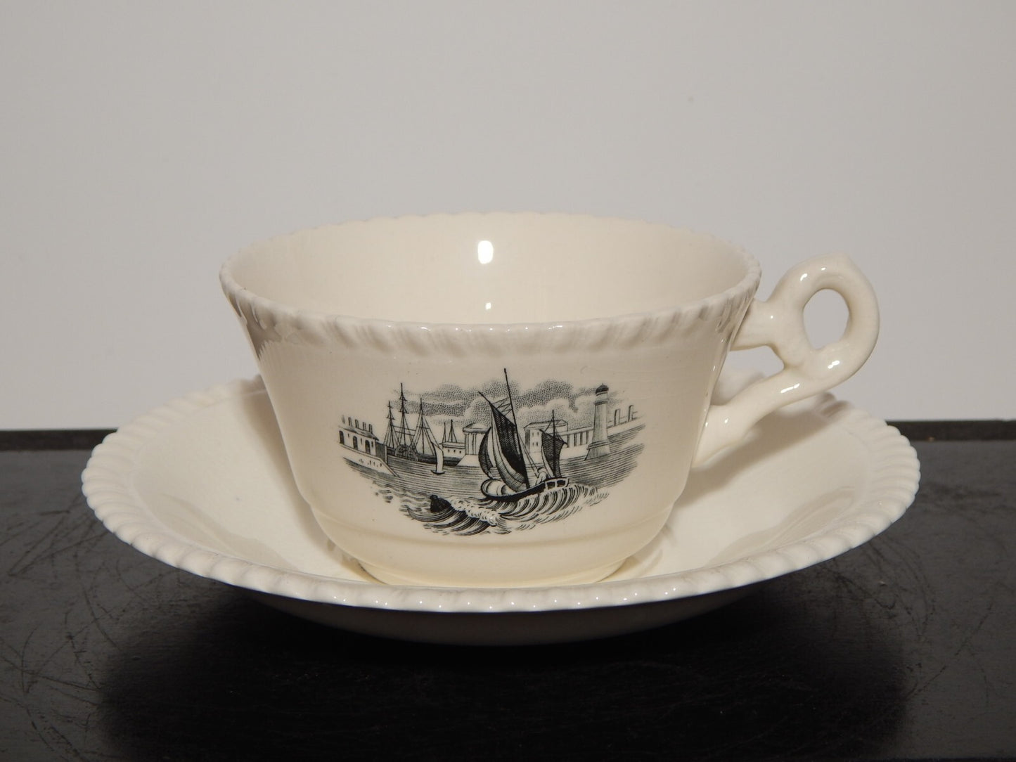 ANTICA RARA TAZZA TE' INGLESE SEMI PORCELLANA COPELAND SPODE PAESAGGIO MARINO