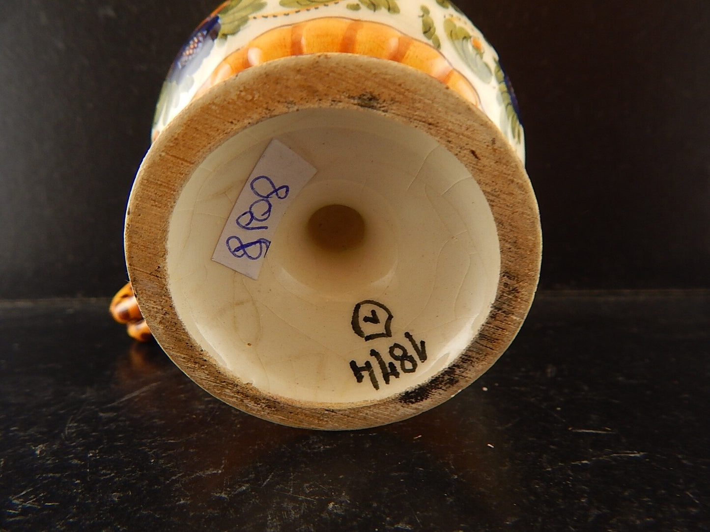 ANTICA TAZZA MAIOLICA CERAMICA POLICROMA FANTECHI ANSA A SERPE PRIMO 900 #8909