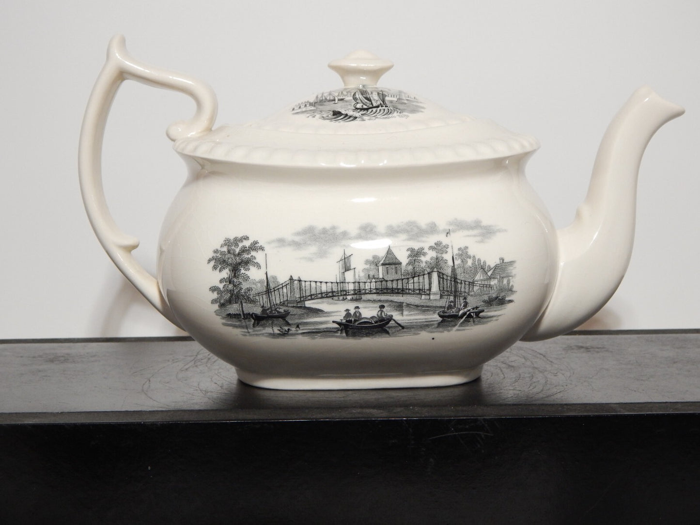 ANTICA RARA TEIERA INGLESE SEMI PORCELLANA COPELAND SPODE PAESAGGIO MARINO