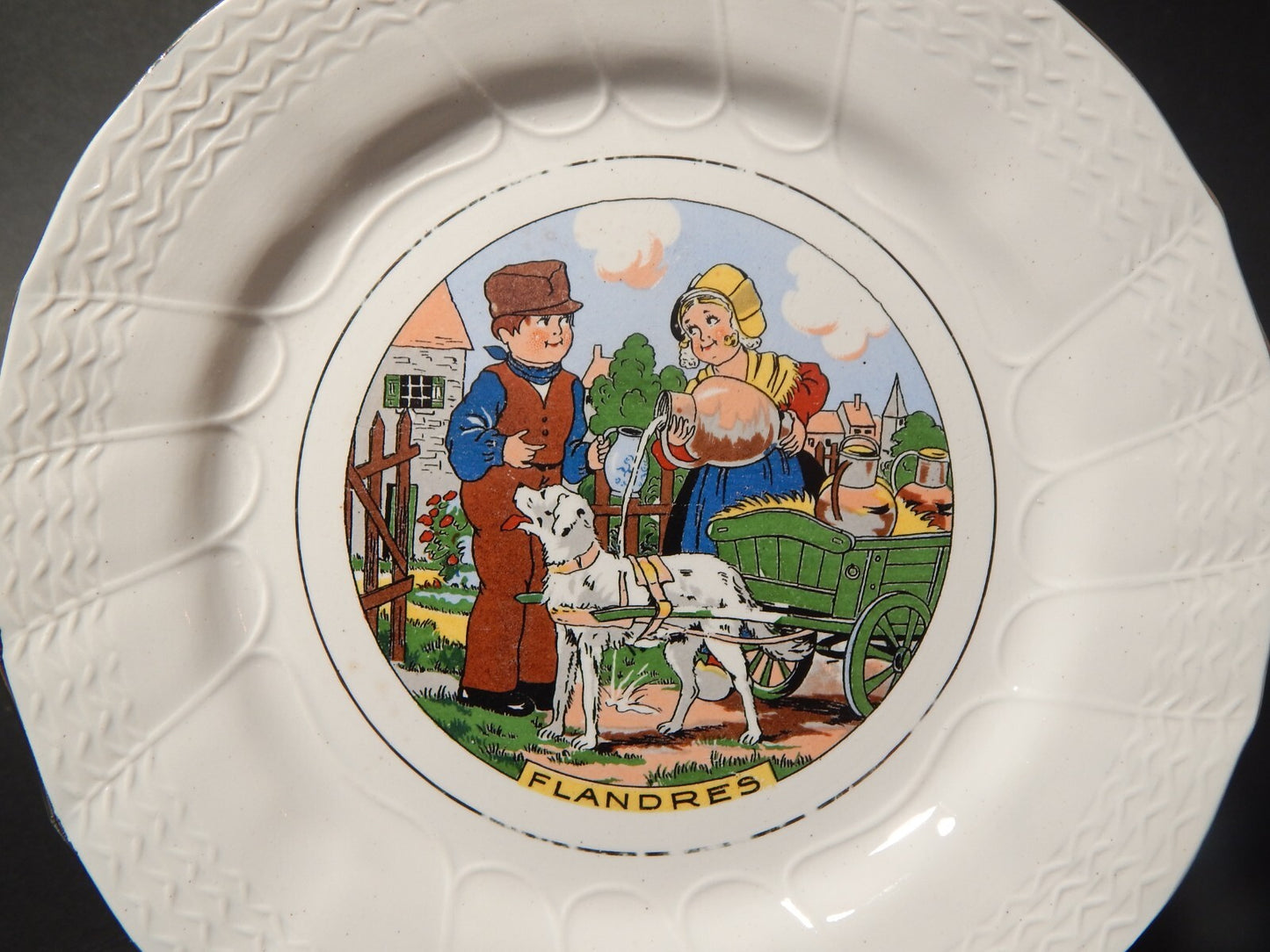 ANTICO PIATTO DECORATIVO CERAMICA SARREGUEMINES FLANDRES PRIMA META' 900