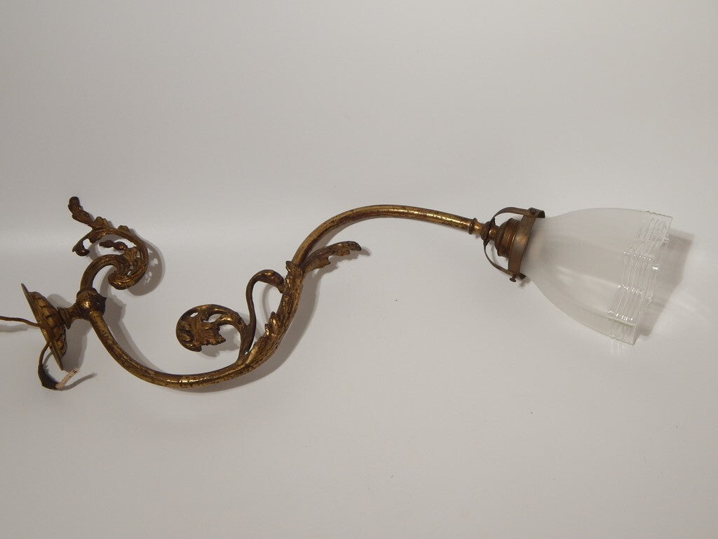 ANTICA ELEGANTE LIBERTY APPLIQUE LAMPADA PARETE OTTONE TULIP IN VETRO SATINATO