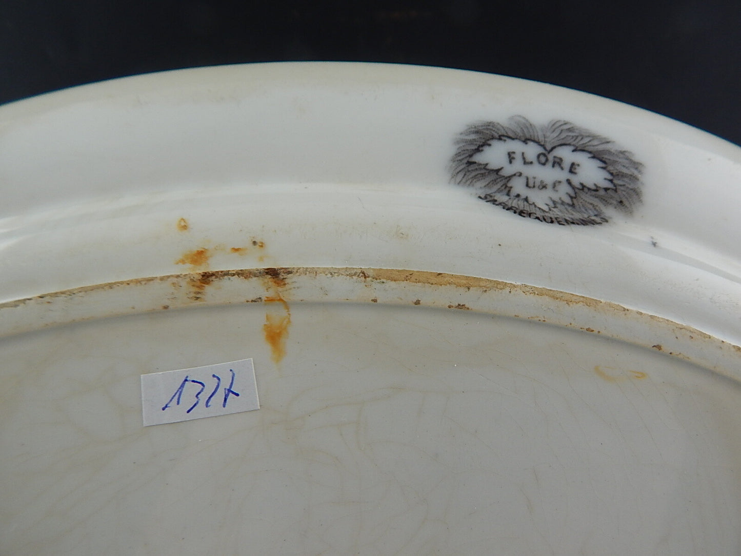 ANTICO VASSOIO CERAMICA SARREGUEMINES U&C COLLEZIONE FLORE 1800 ART NOUVEAU