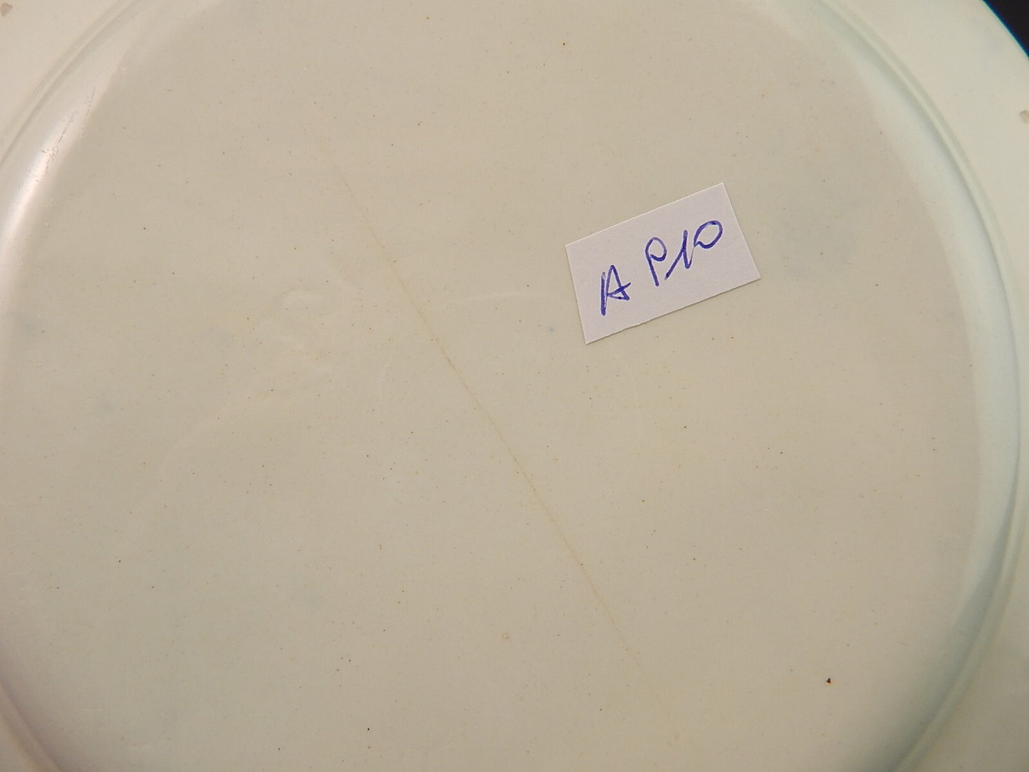 ANTICO PIATTO CERAMICA META' 1800 GUSTAVSBERG STAMPA A MANO BIANCO BLU