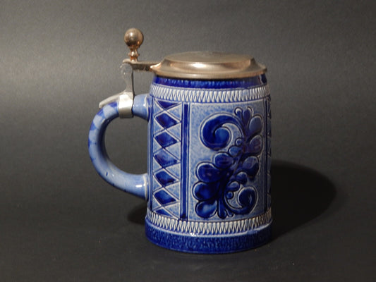 ANTICO COLLEZIONE BOCCALE BIRRA CERAMICA MARZI & REMY COPERCHIO PELTRO