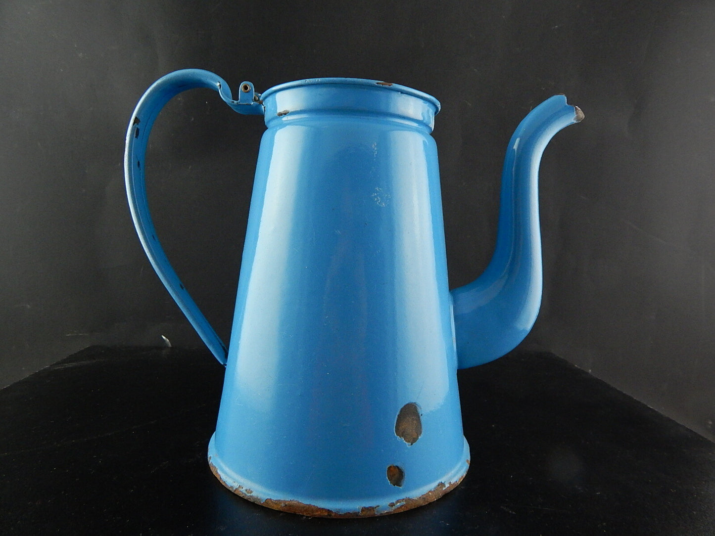 VINTAGE CAFFETTIERA BROCCA LATTA SMALTATA PORCELLANATA AZZURRA COUNTRY CHIC