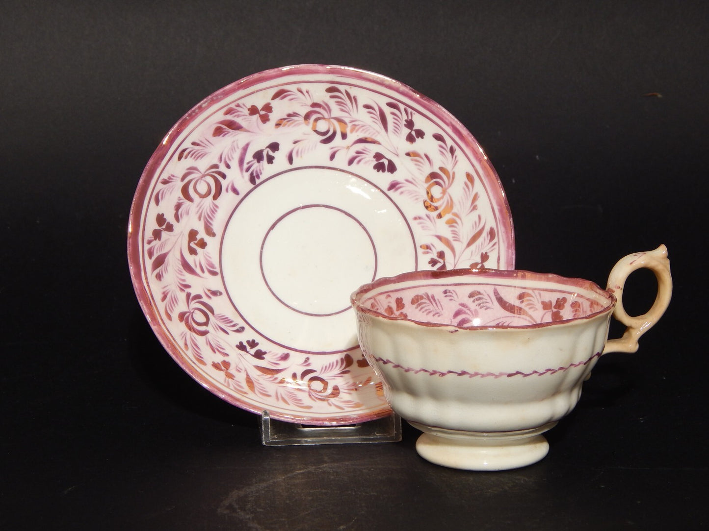 ANTICA GEORGIANA TAZZA TE' PORCELLANA LUSTRO ROSA STAFFORDSHIRE PRIMA META' 800