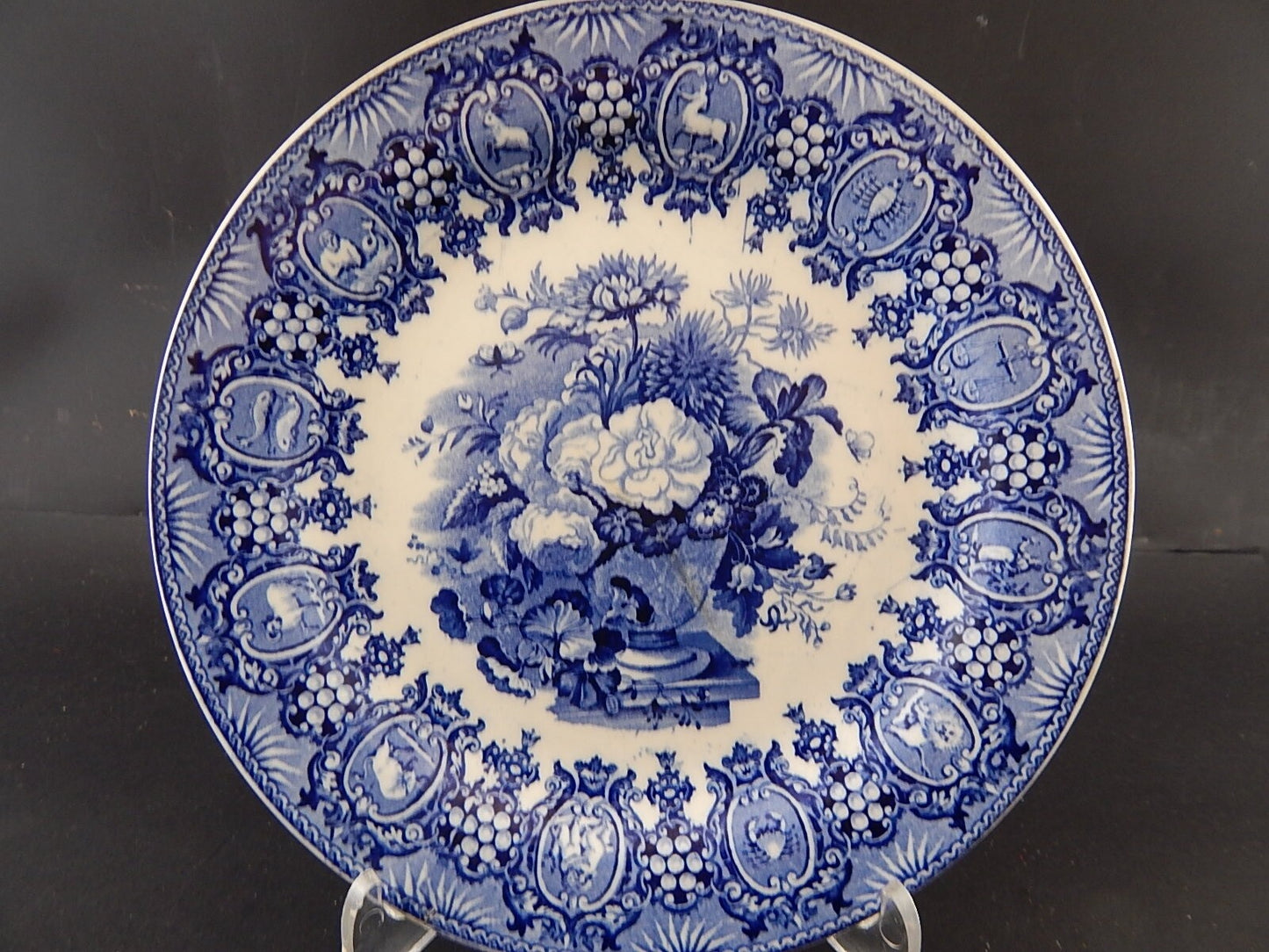 ANTICO RARO PIATTO PORCELLANA WEDGWOOD SEGNI ZODIACALI META' '800 BIANCO BLU #