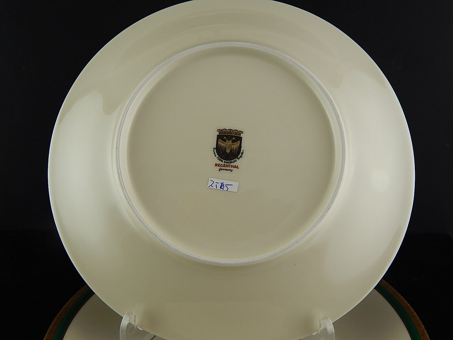 RETRO ELEGANTE SET 6 PIATTI PIANI IMPERO PORCELLANA BAVARIA AVORIO SMERALDO ORO