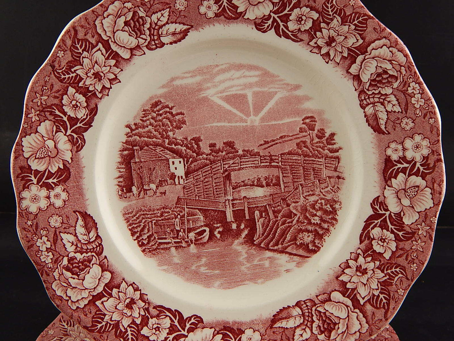 ANTICO SET 4 PIATTI SEMI PORCELLANA PALISSY POTTERY THAMES RIVER SCENES WINDSOR