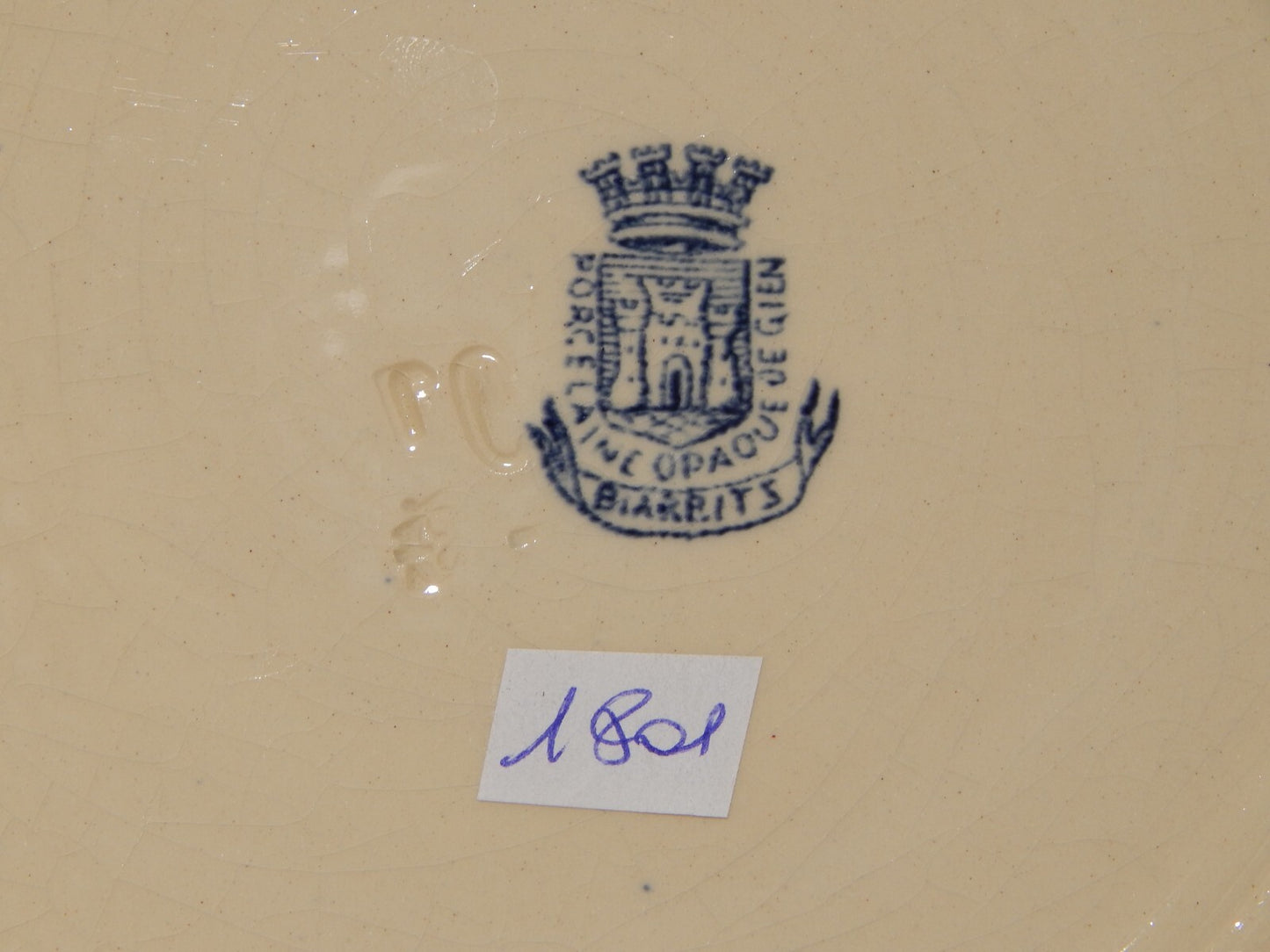 ANTICA FINE 1800 CIOTOLA FRUTTIERA CENTROTAVOLA CERAMICA GIEN BLU BIARRITZ