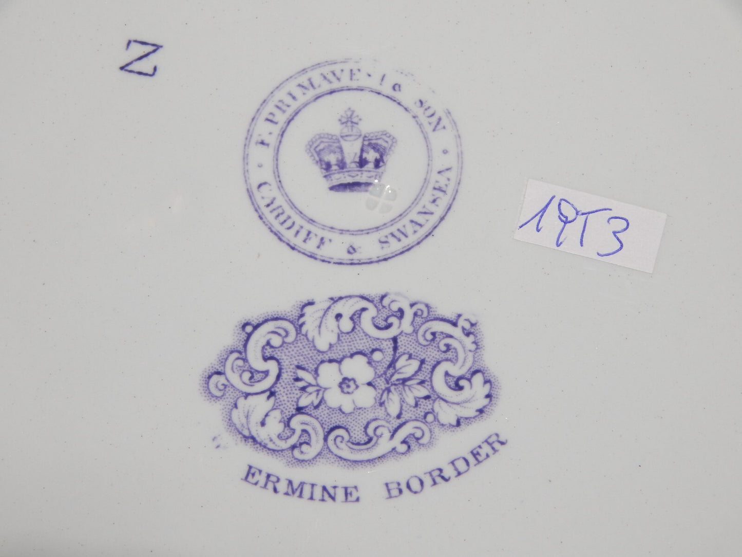 ANTICO SET 6 PIATTI CERAMICA STAFFORDSHIRE PRIMAVESI 1860 ERMINE BORDER VIOLA