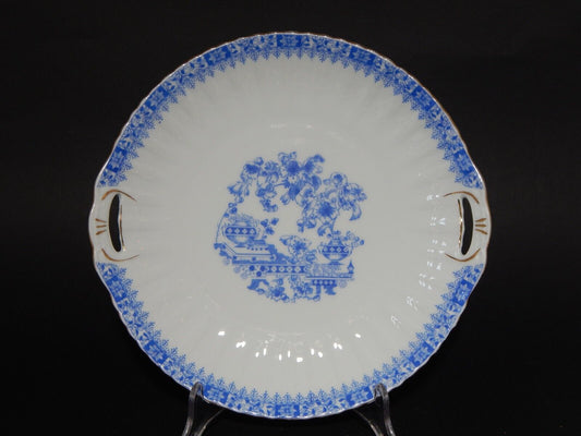 ANTICO VASSOIO CON MANICI PIATTO TORTA PORCELLANA BAVARIA DECORO BLAU CHINA