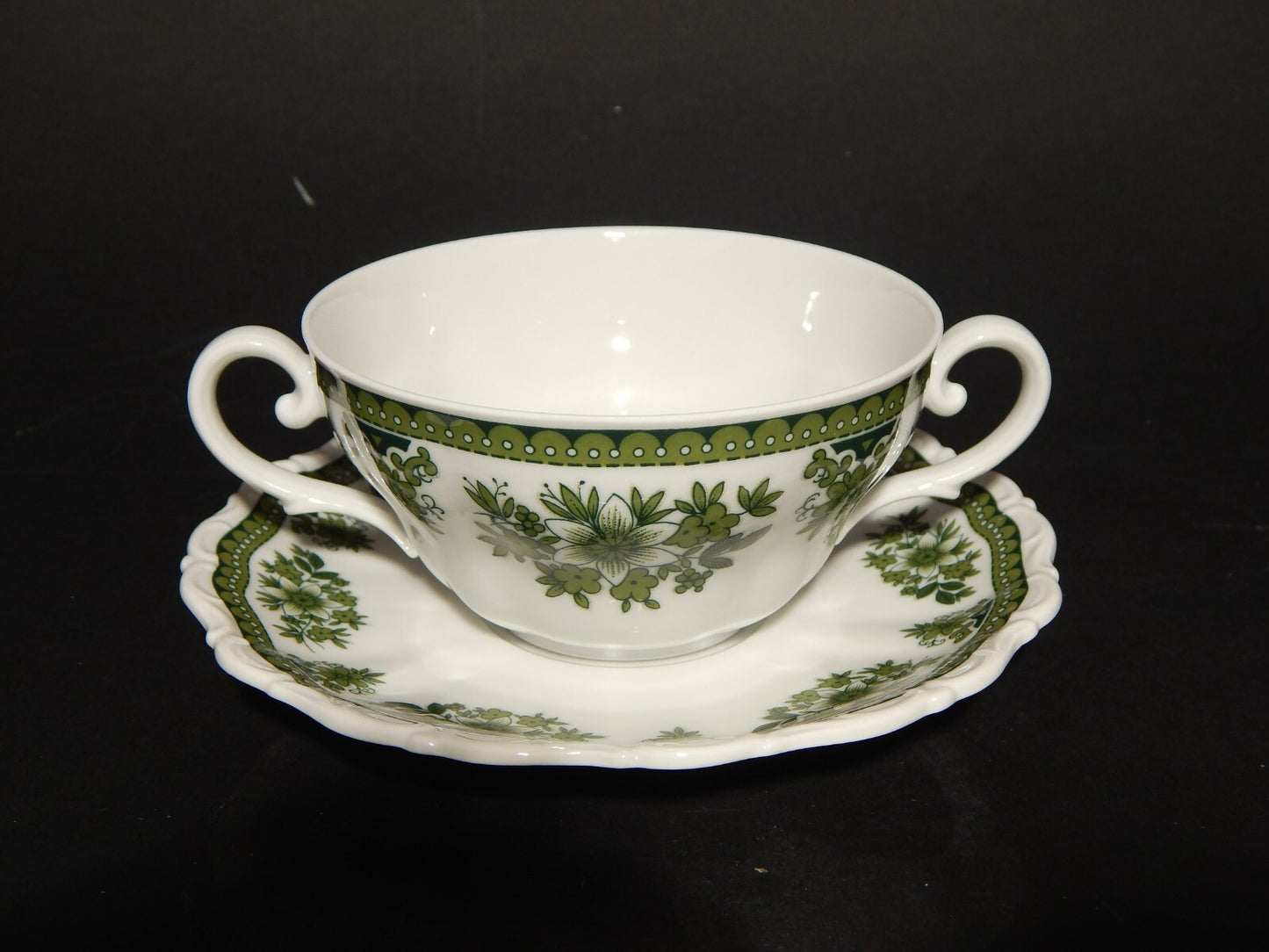 VINTAGE PORCELLANA TAZZA BRODO CONSOMME' SELTMANN WEIDEN HUBERTUS BAROCCO VERDE