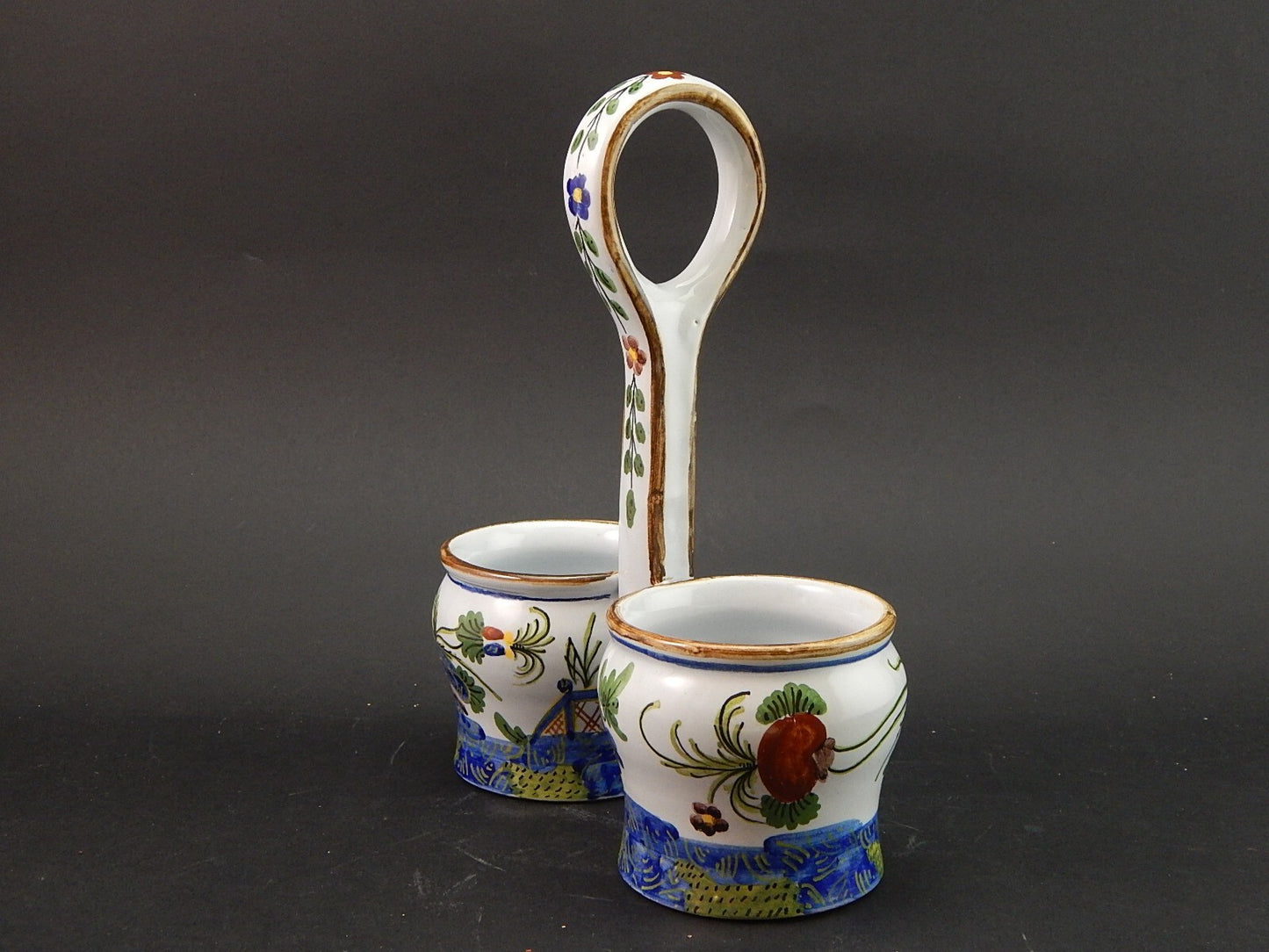 ANTICO PORTA CONDIMENTI DECORO GAROFANO MAIOLICA FORNACE CERAMICA BUBANI FAENZA