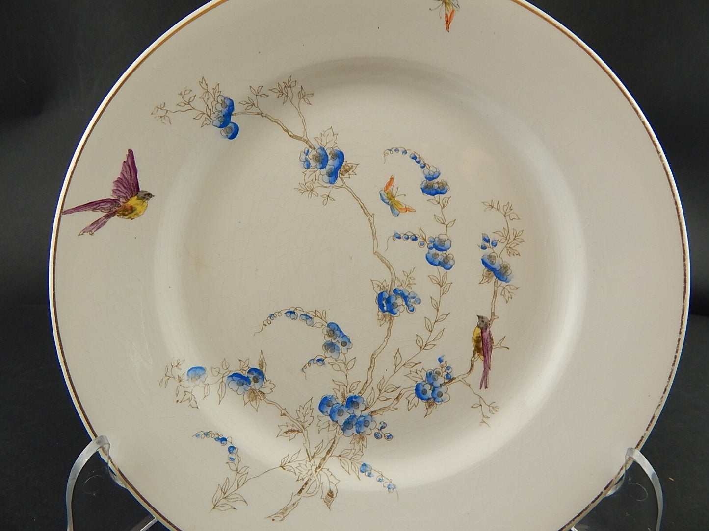 ANTICO PIATTO PIANO CERAMICA RICHARD MILANO FIORI FARFALLE UCCELLINI A758