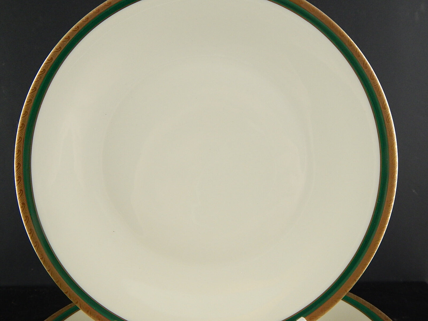 RETRO ELEGANTE SET 6 PIATTI PIANI IMPERO PORCELLANA BAVARIA AVORIO SMERALDO ORO