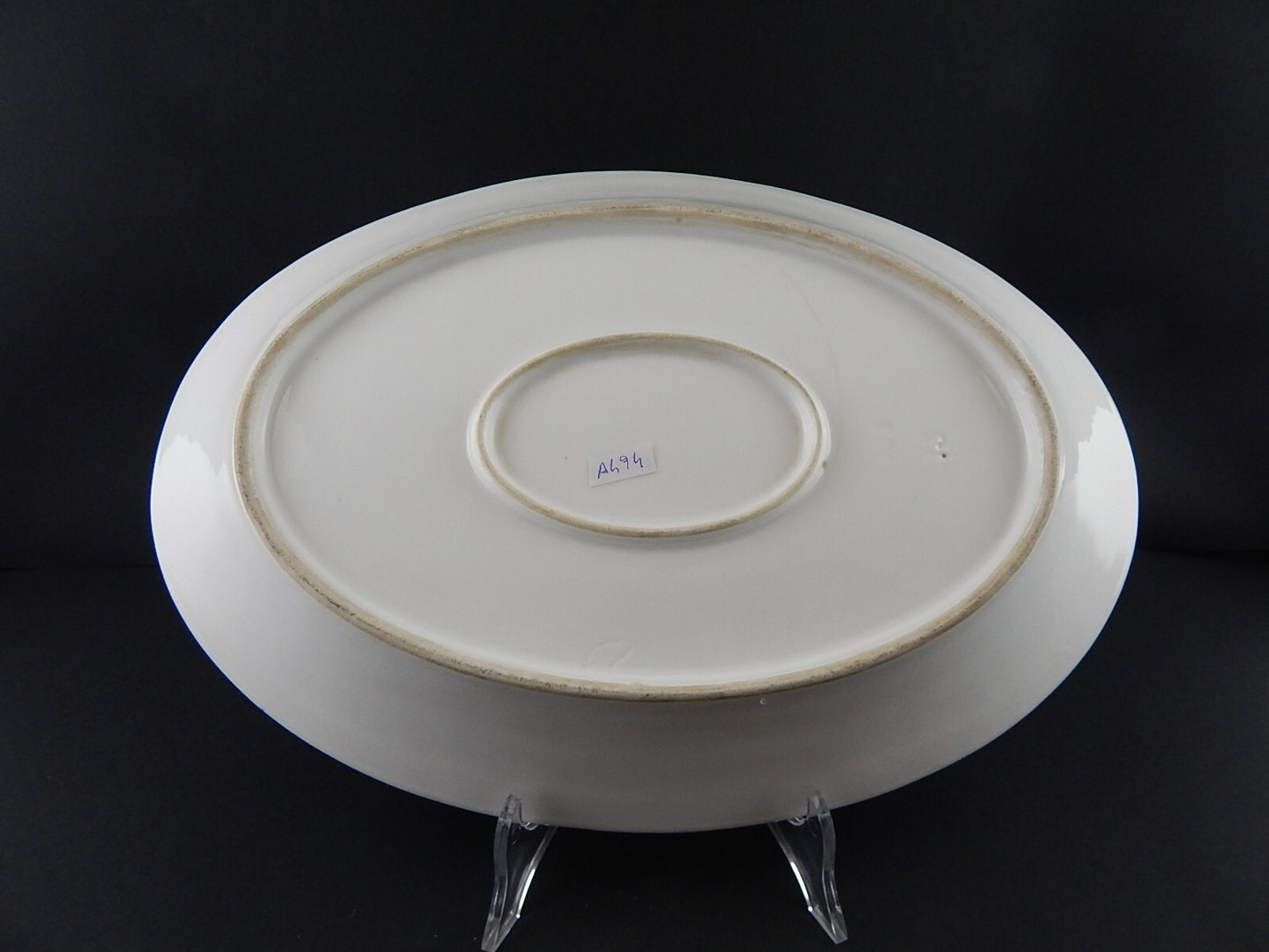 ANTICO PIATTO VASSOIO OVALE PORCELLANA PARIGI BIANCA BLU ORO NAPOLEONE III #A494